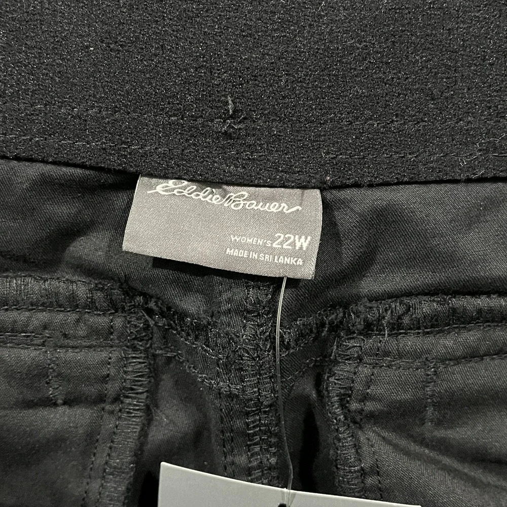 Eddie Bauer Women 22W Slim‎ Voyager High Rise Chino Stretch Quick Dry Black